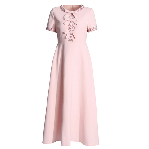 Rhinestone Beaded Pink Bow Dress