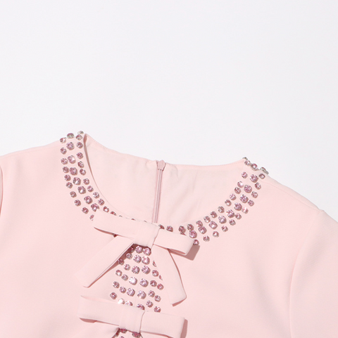 Rhinestone Beaded Pink Bow Dress