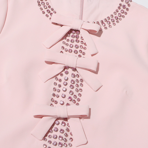 Rhinestone Beaded Pink Bow Dress