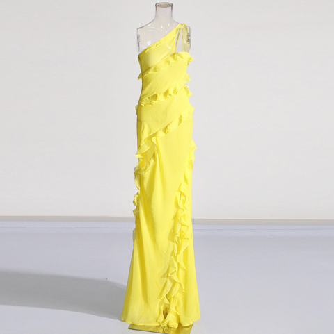 Bright Yellow Ruffled Split Dress
