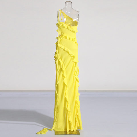 Bright Yellow Ruffled Split Dress
