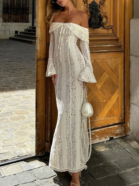 Off-shoulder Embroidered Lace Dress