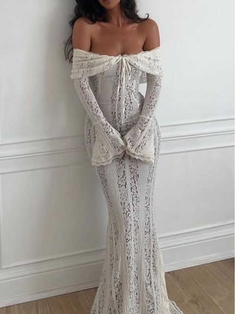 Off-shoulder Embroidered Lace Dress