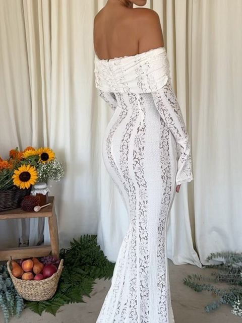 Off-shoulder Embroidered Lace Dress