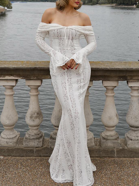Off-shoulder Embroidered Lace Dress