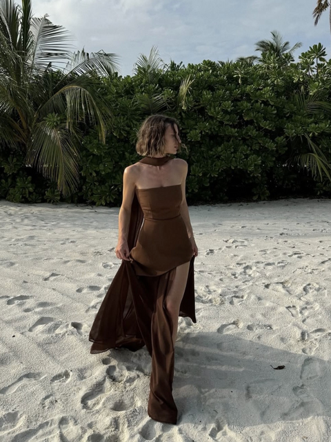 Patchwork Mesh Bustier Dress with Ribbon