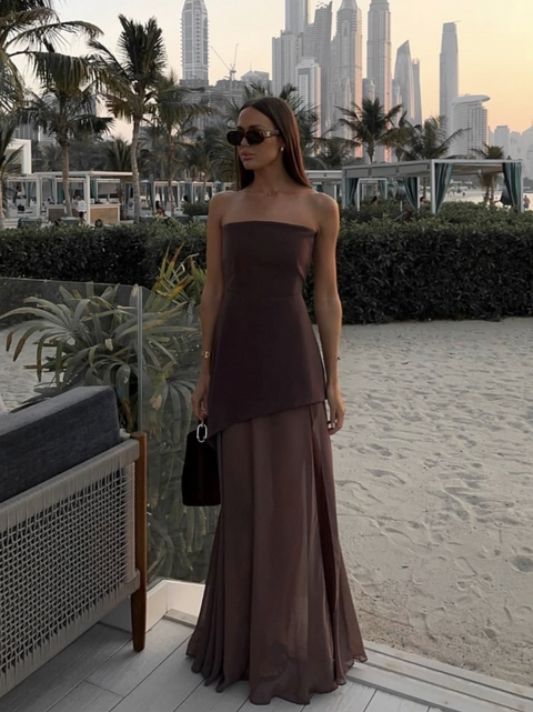 Patchwork Mesh Bustier Dress with Ribbon