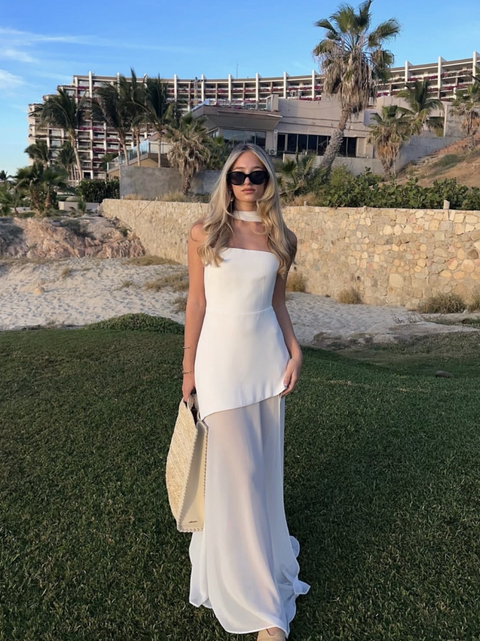 Patchwork Mesh Bustier Dress with Ribbon