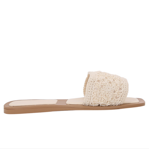Beige Woven Flat Heel Slippers