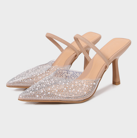 Artificial Pearl Embellished Peep-toe Sandals