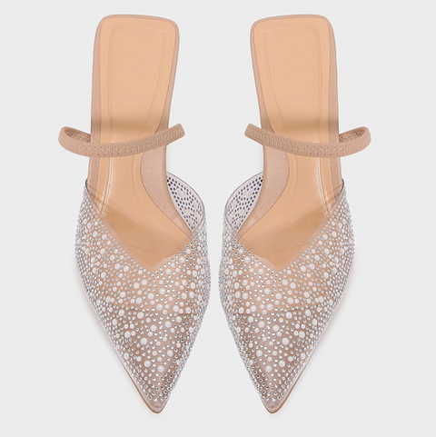 Artificial Pearl Embellished Peep-toe Sandals