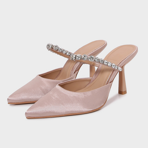 Black Satin Rhinestone Heeled Sandals