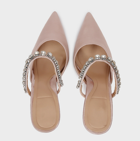 Black Satin Rhinestone Heeled Sandals