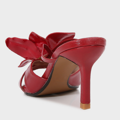Flower Embellished Red Stiletto Sandals