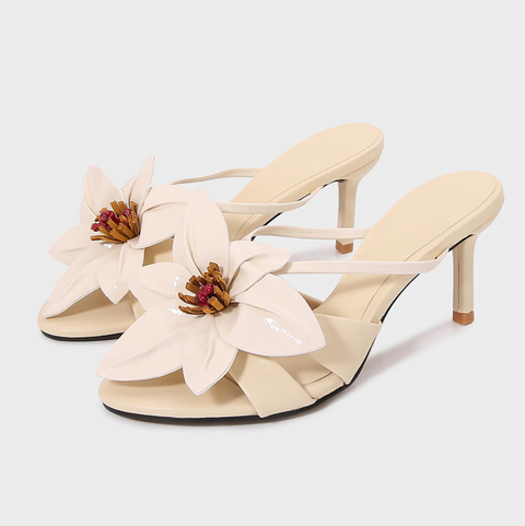 Flower Embellished Red Stiletto Sandals
