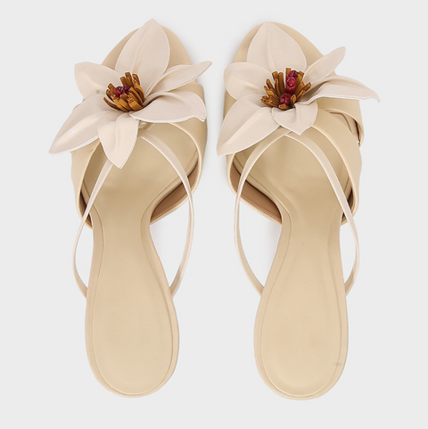 Flower Embellished Red Stiletto Sandals