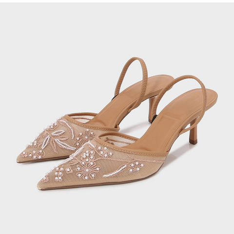 Beaded Mesh Pointed Toe Sandals