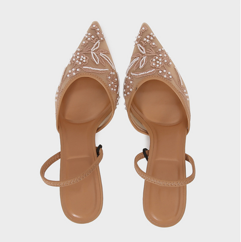 Beaded Mesh Pointed Toe Sandals