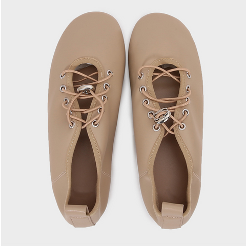 Lace-up Leather Ballet Flat Loafers
