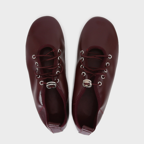 Lace-up Leather Ballet Flat Loafers
