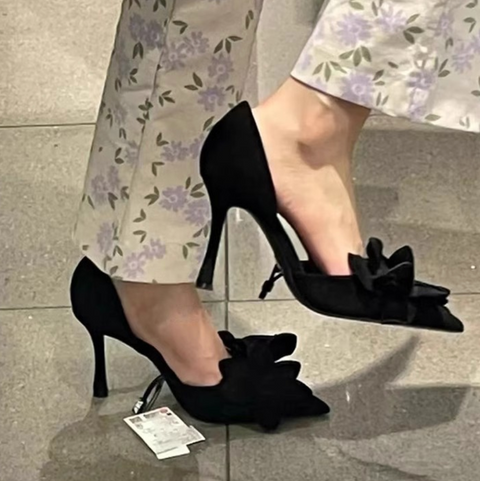 Flower Embellished Rose Red High Heels