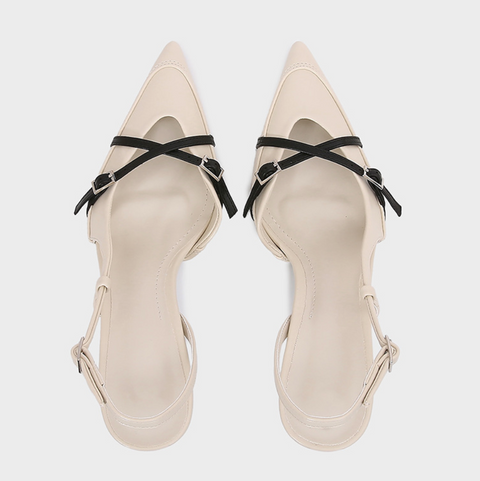 Black&White Cross Strap Heeled Sandals