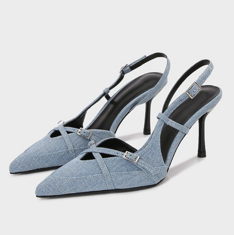 Pointed Toe Denim Fabrics Heeled Sandals