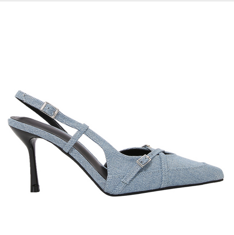 Pointed Toe Denim Fabrics Heeled Sandals