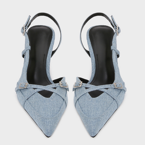 Pointed Toe Denim Fabrics Heeled Sandals