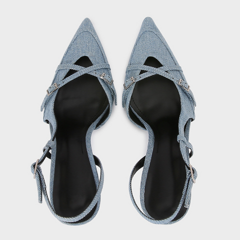 Pointed Toe Denim Fabrics Heeled Sandals