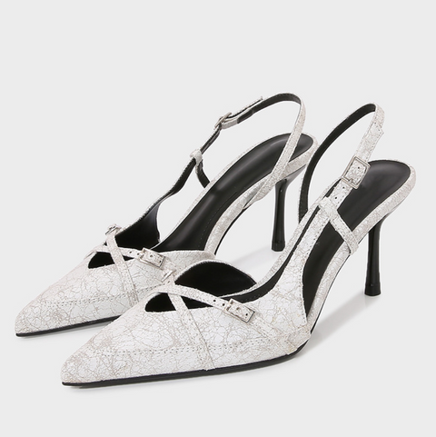 Pointed Toe Denim Fabrics Heeled Sandals