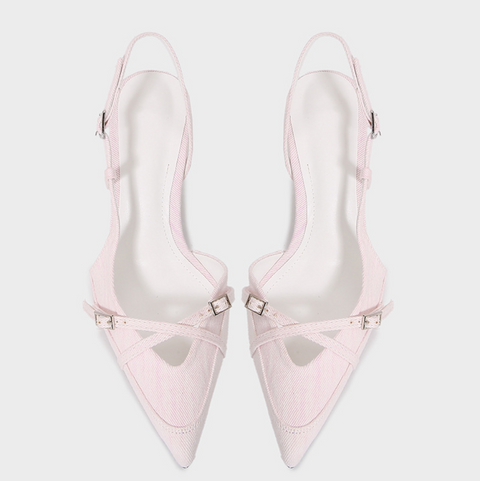 Pointed Toe Denim Fabrics Heeled Sandals