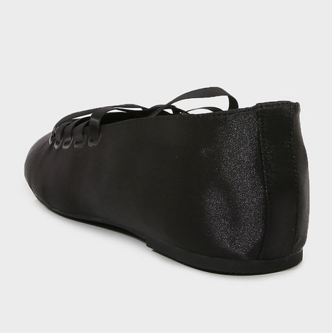 Black Lace-Up Square Toe Flats