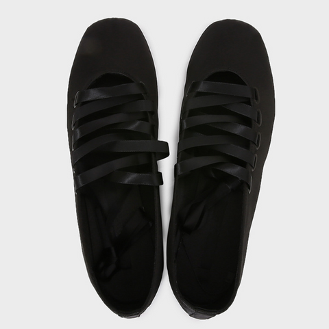 Black Lace-Up Square Toe Flats