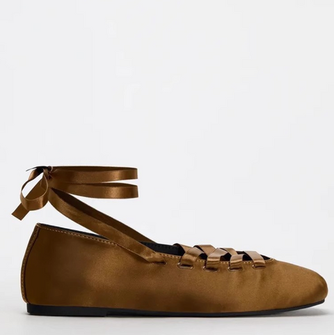 Black Lace-Up Square Toe Flats