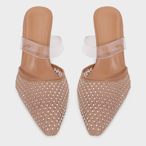Beaded Transparent Pointed Toe Stiletto Heel