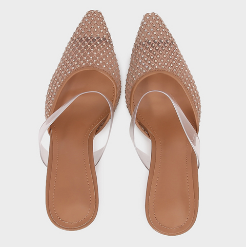 Beaded Transparent Pointed Toe Stiletto Heel