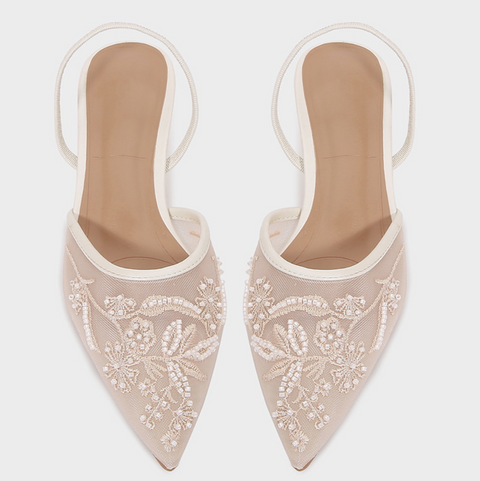 Embroidered White Mesh Pointed-toe Sandals