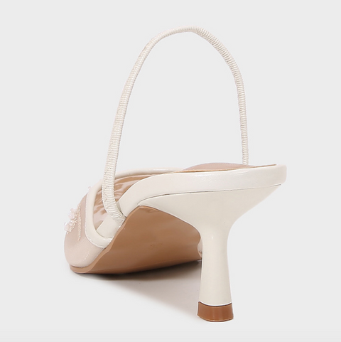 Embroidered White Mesh Pointed-toe Sandals