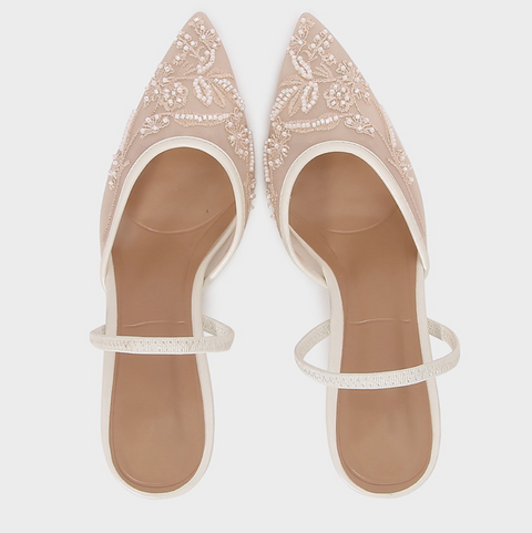 Embroidered White Mesh Pointed-toe Sandals