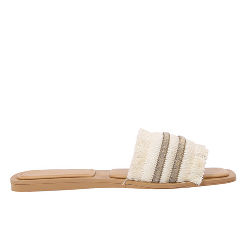 Fringe Trimmed One-strap Flat Slippers