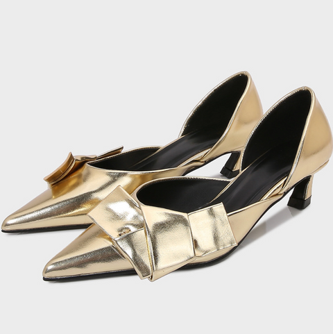 Golden Bow Embellished Pointed-Toe Unpadded Shoes