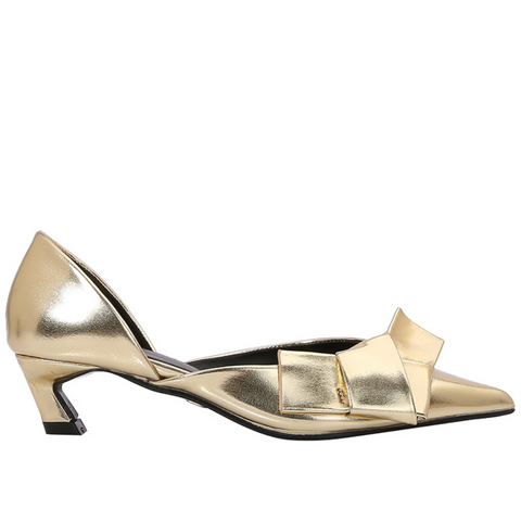 Golden Bow Embellished Pointed-Toe Unpadded Shoes