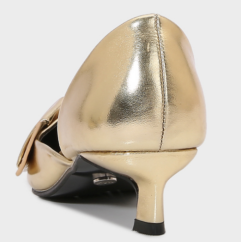 Golden Bow Embellished Pointed-Toe Unpadded Shoes