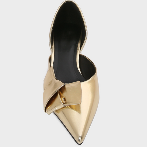 Golden Bow Embellished Pointed-Toe Unpadded Shoes