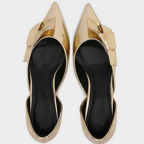 Golden Bow Embellished Pointed-Toe Unpadded Shoes