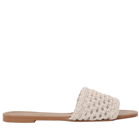 Hollowed Interwoven Fabric Flat Slippers