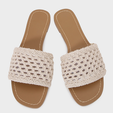 Hollowed Interwoven Fabric Flat Slippers