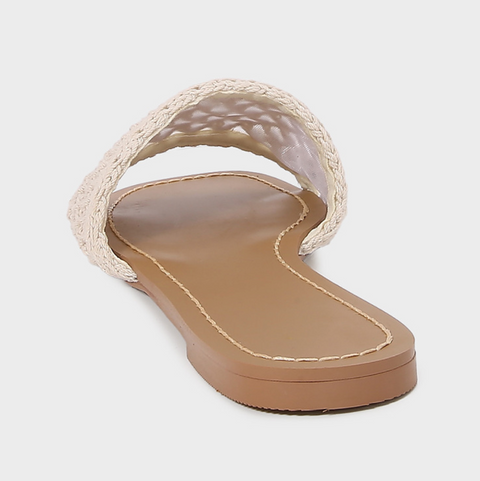Hollowed Interwoven Fabric Flat Slippers