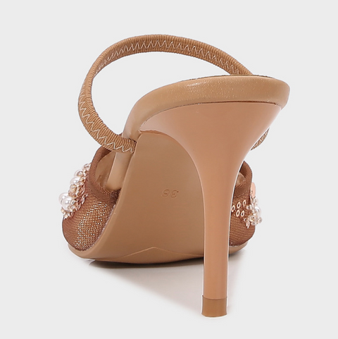 Beaded Mesh Peep-toe Heeled Sandals